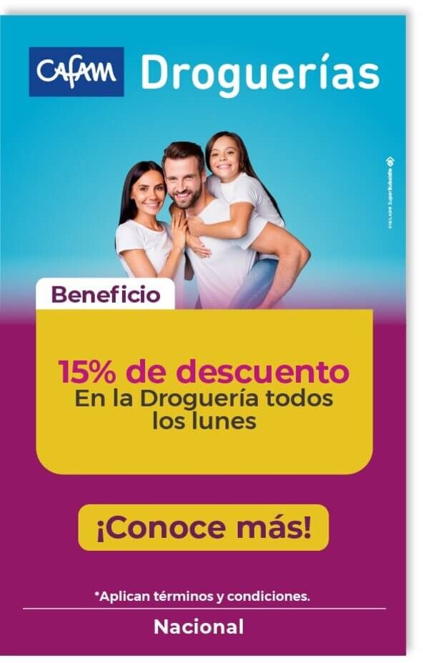 15% descuento Droguerías Cafam