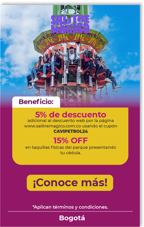 Obtén 5% de descuento adicional usando el cupón CAVIPETROL24 y 15% off en taquillas físicas del parque