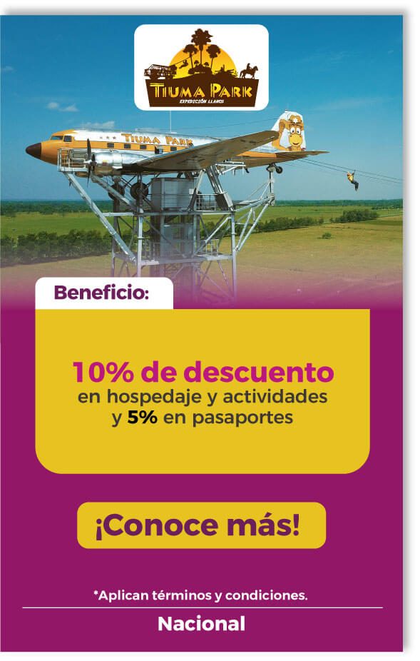 En Tiuma Park obtén 10% de descuento en hospedaje y actividades y 5% en pasaportes