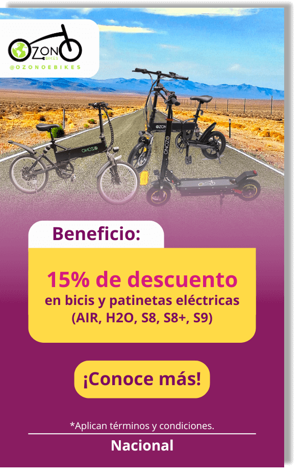 Descuento en bicis y patinetas electricas de OzonoBikes estando vinculado a Cavipetrol